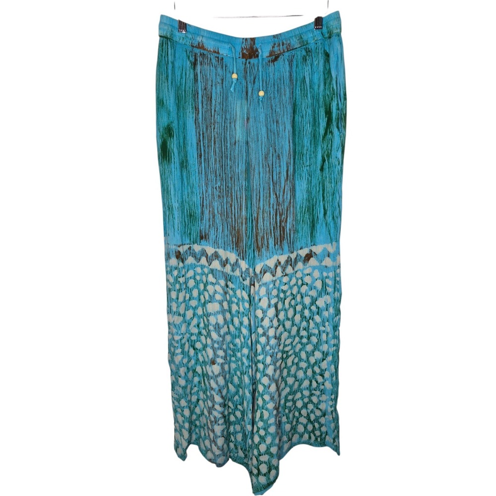 NWT Advance Apparels Wide Leg Flowy Pants Womens OS Turquoise Tie Dye Boho Art
